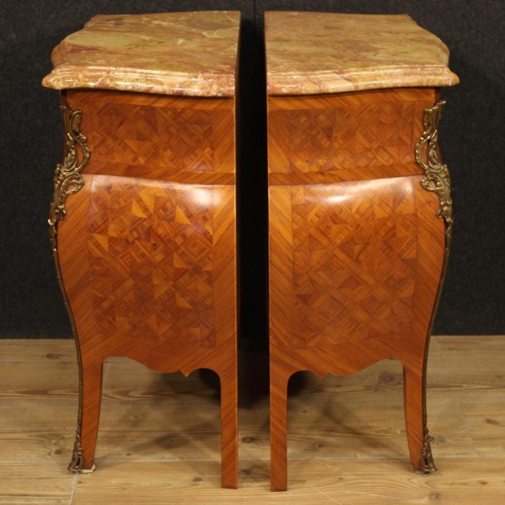 Pair of 20th Century Inlaid Wood with Marble Top French Bedside Tables, 1960 5