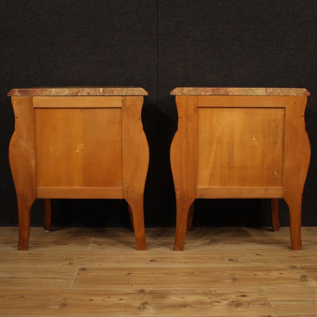 Pair of 20th Century Inlaid Wood with Marble Top French Bedside Tables, 1960 6