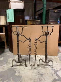 Pair of 20th Century Iron Andirons with Port Warmers and Swing Arms