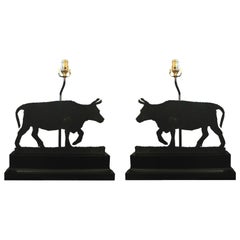 Pair of 20th Century Iron Cow Silhouettes as Lamps on Custom Bases