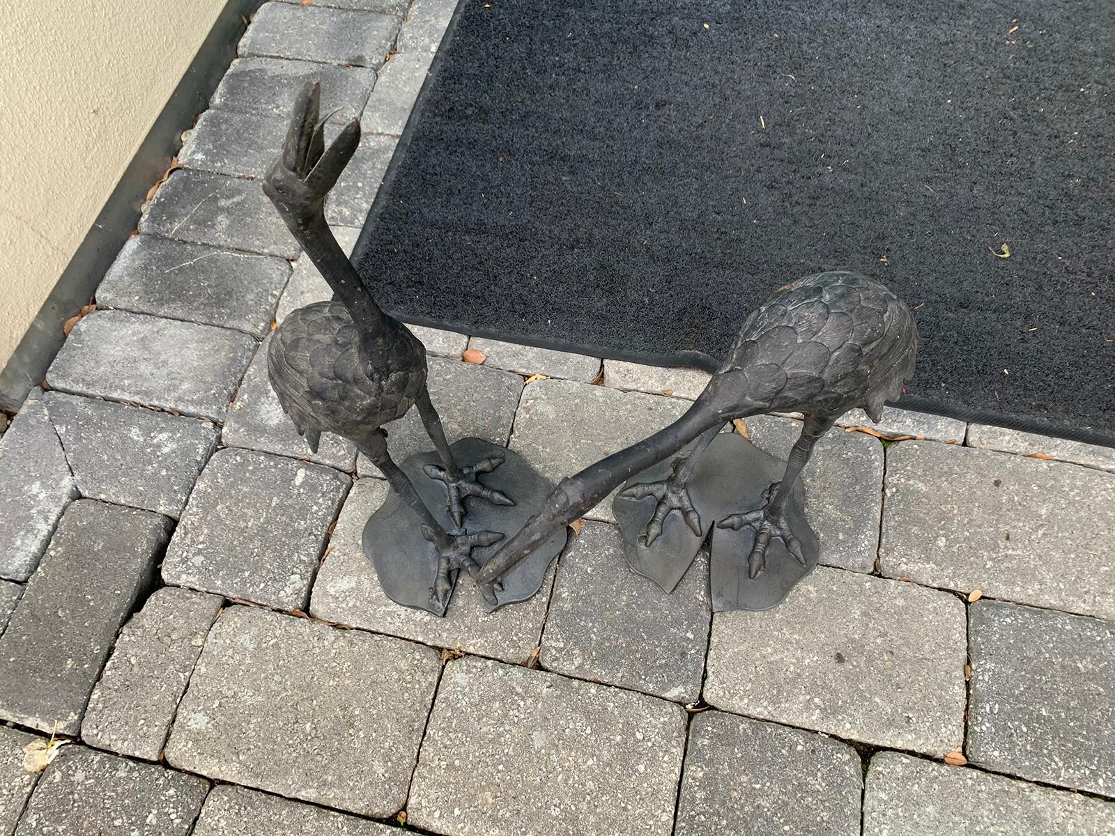 Pair of 20th Century Iron Cranes on Custom Lilypad Bases, Marked Japan 8