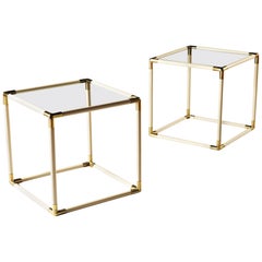 Pair of 20th Century Italian Bakelite, Brass and Glass Cube Tables