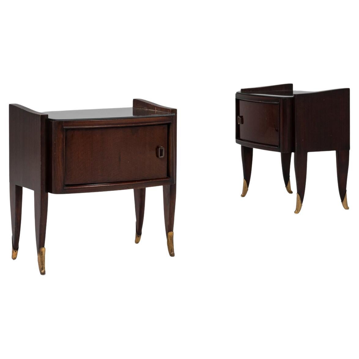 Pair Of 20th Century Italian Bedside Tables With Brass Detailing