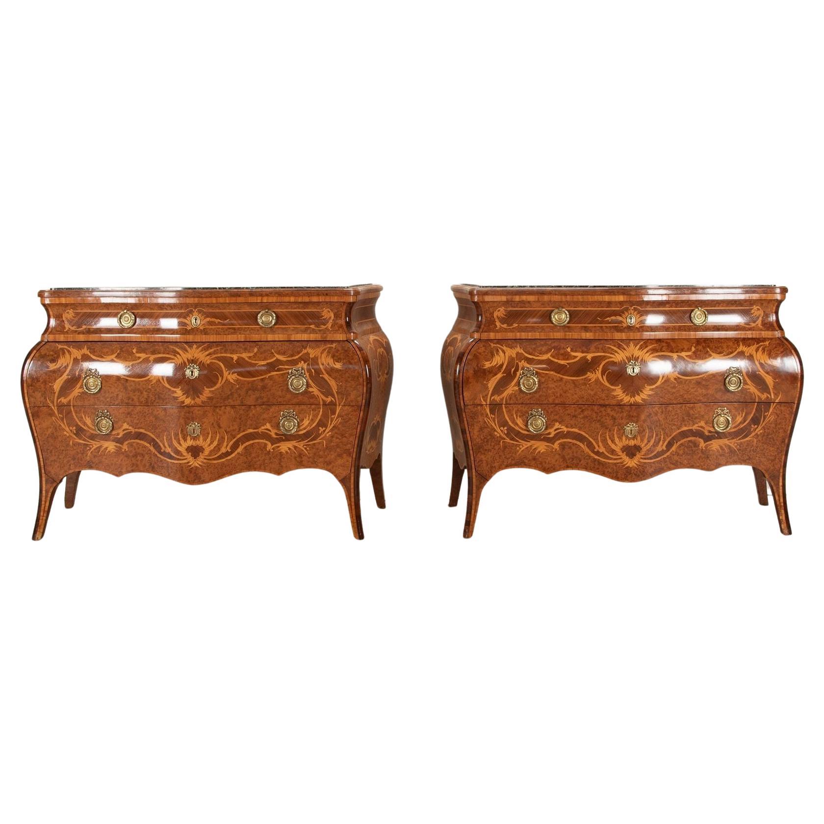 Pair of 20th Century Italian Bombe Commodes