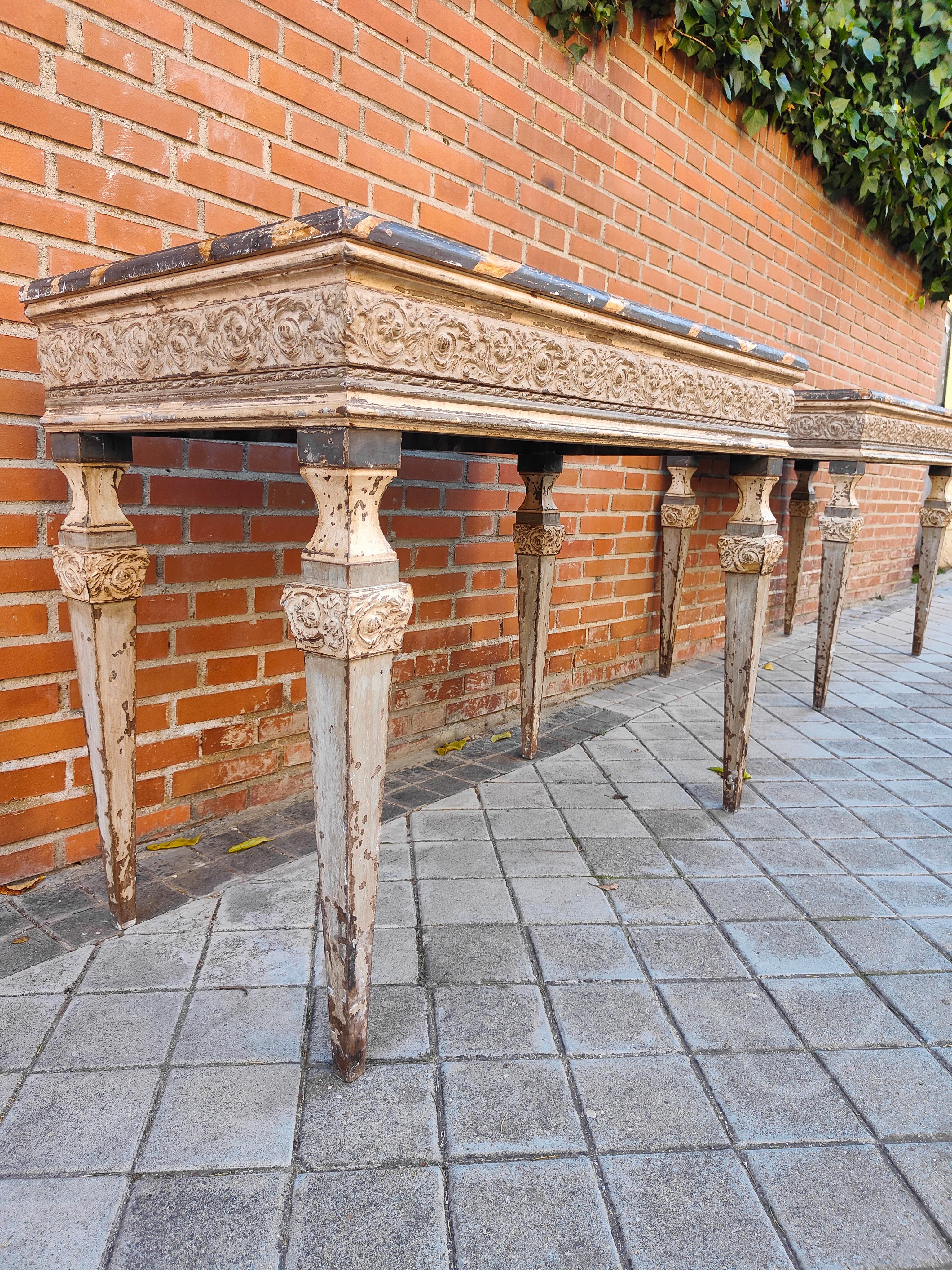 Pair of 20th Century Italian Consoles: Carved and Polychromed Elegance For Sale 9