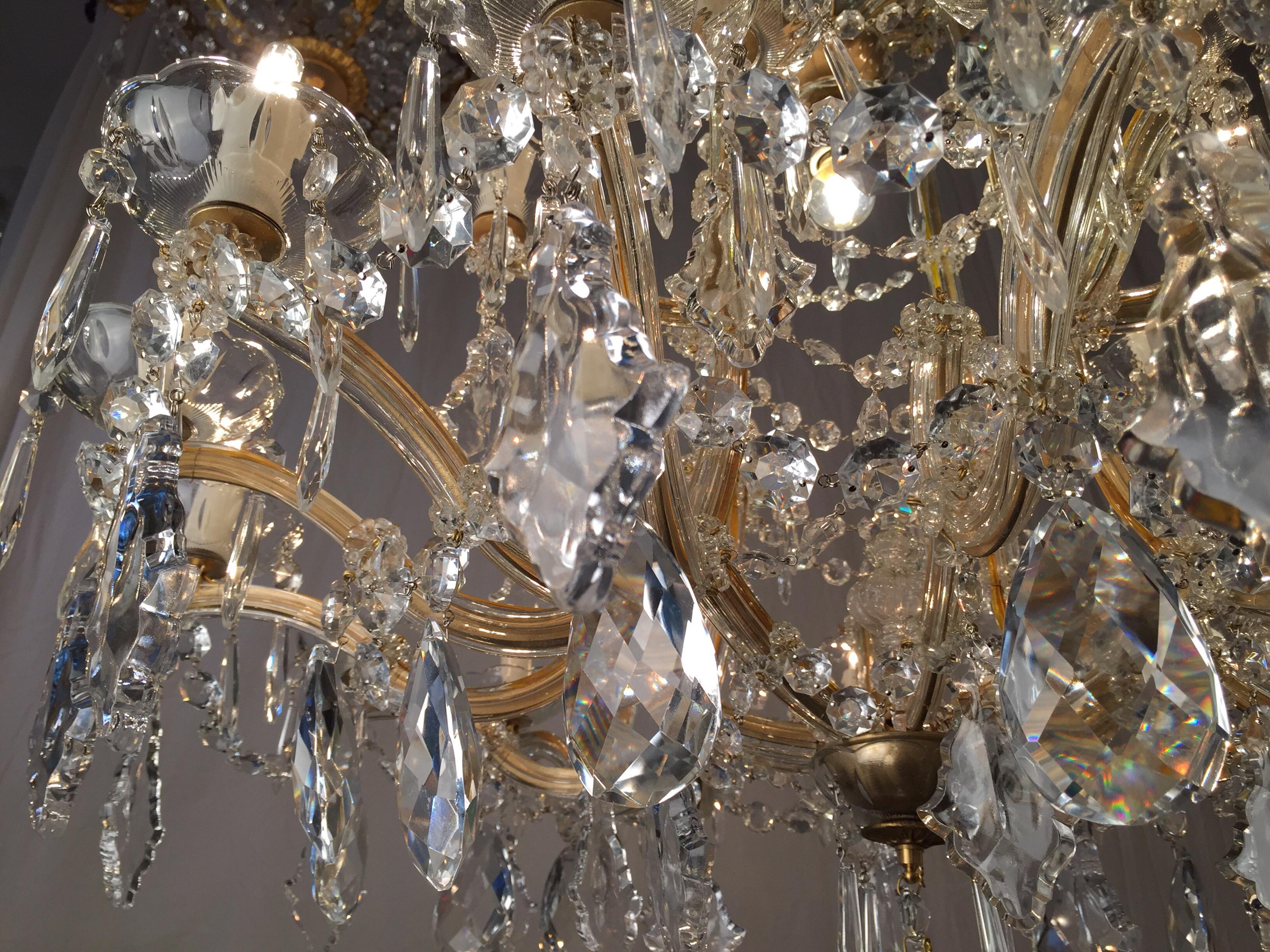 Pair of 20th Century Italian Crystal Chandeliers Maria Therese Style Two-Tier 6