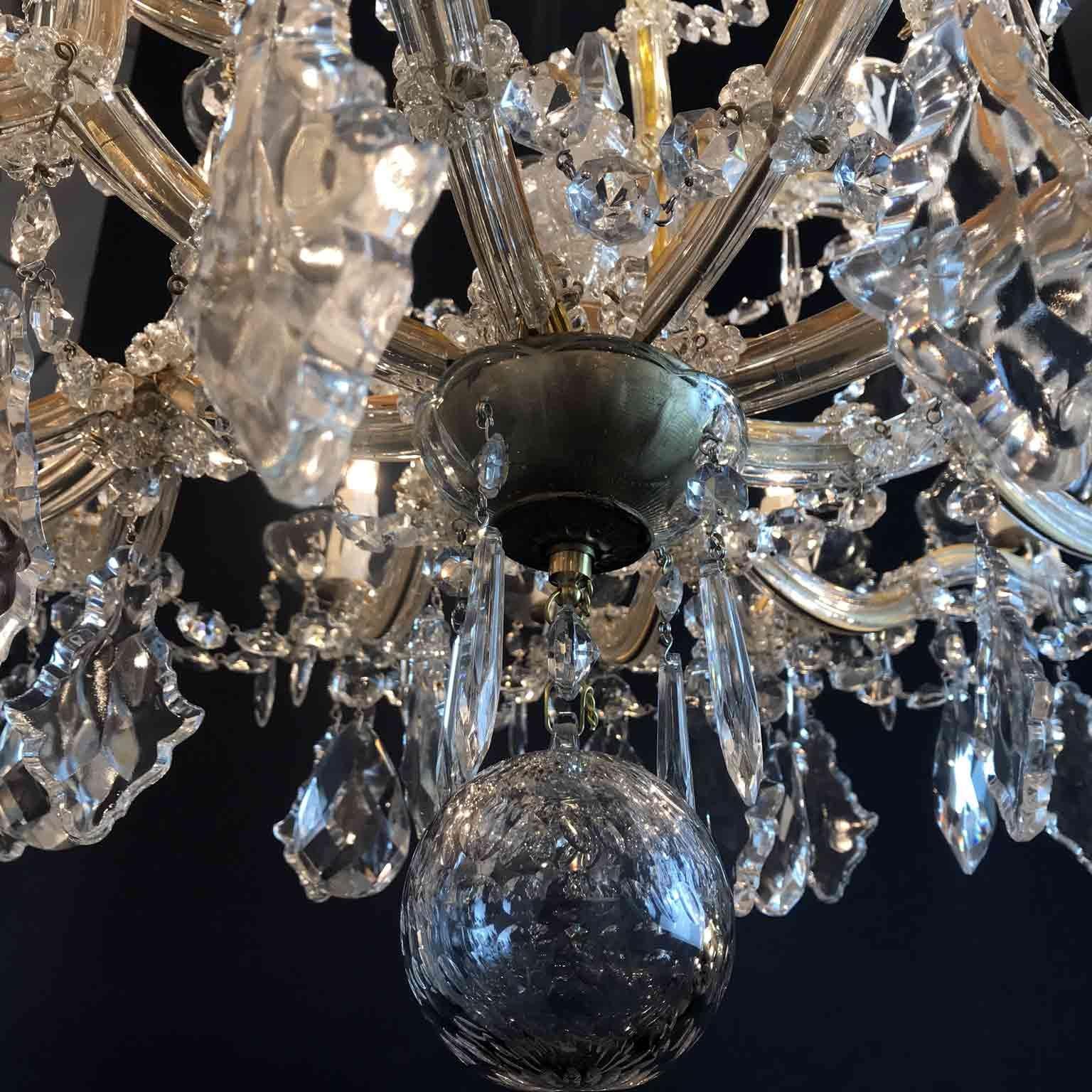 Pair of 20th Century Italian Crystal Chandeliers Maria Therese Style Two-Tier 11