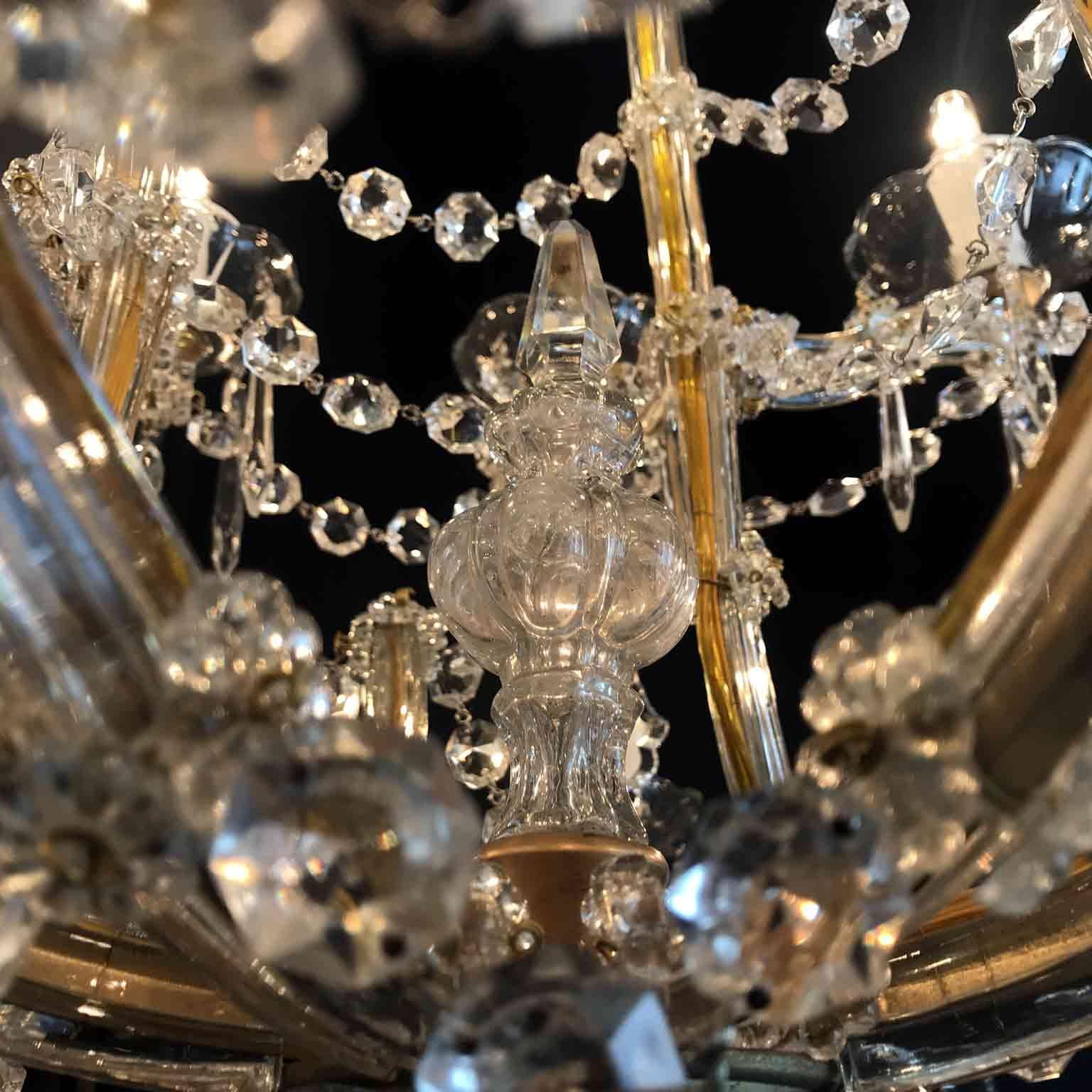 Pair of 20th Century Italian Crystal Chandeliers Maria Therese Style Two-Tier 12
