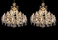Pair of 20th Century Italian Crystal Chandeliers Maria Therese Style Two-Tier