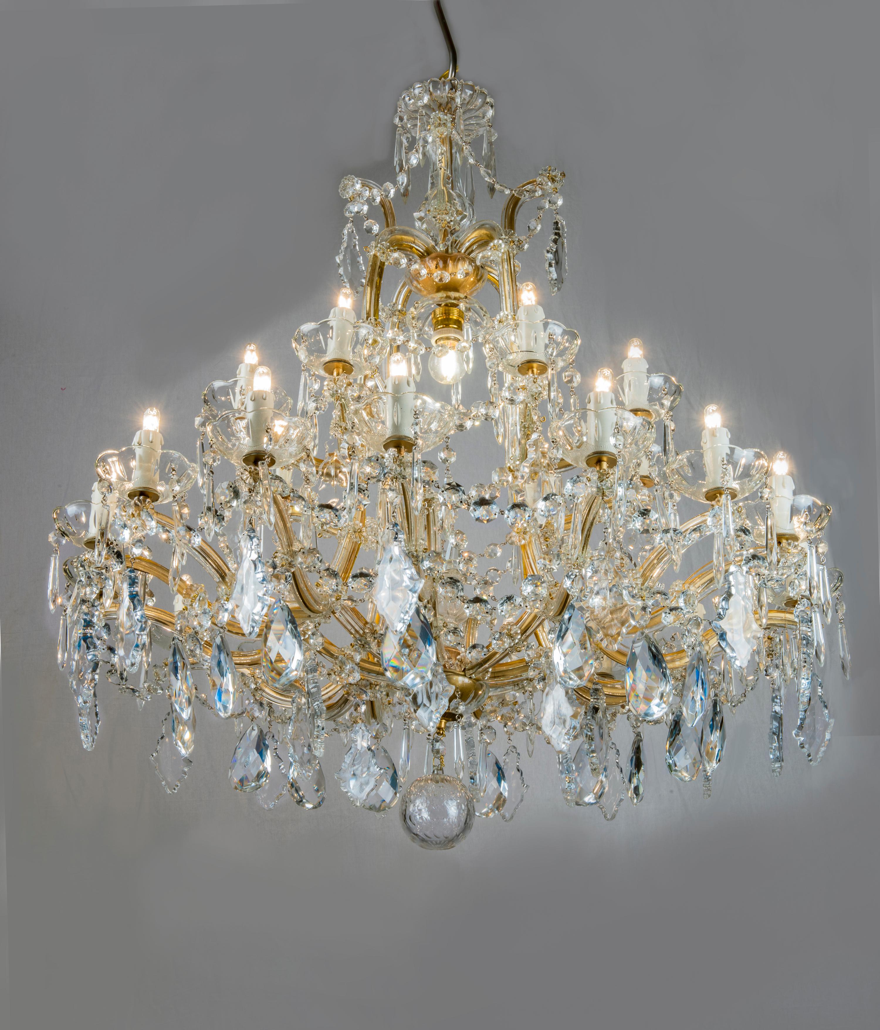 Pair of 20th Century Italian Crystal Chandeliers Maria Therese Style Two-Tier 2