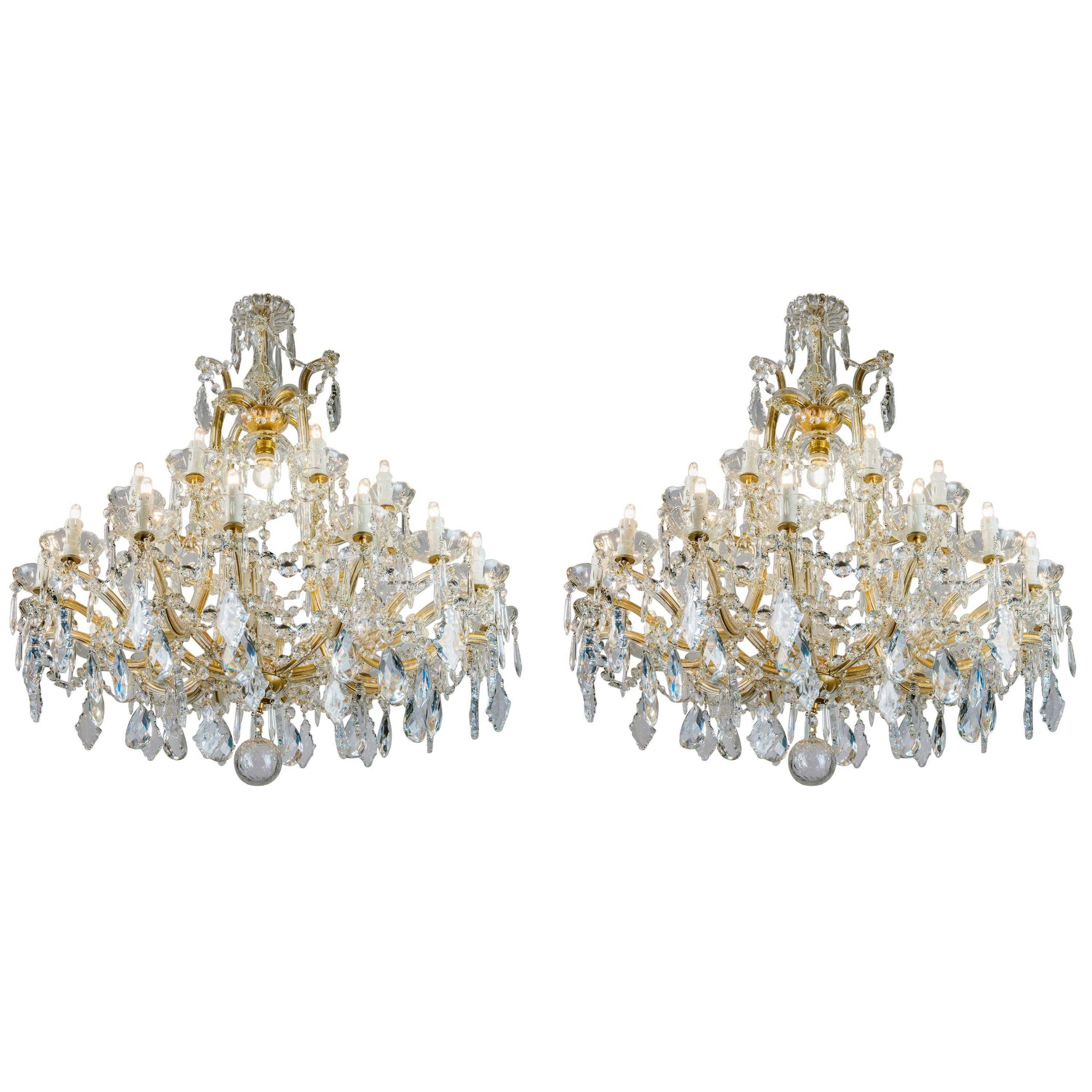 Pair of 20th Century Italian Crystal Chandeliers Maria Therese Style Two-Tier
