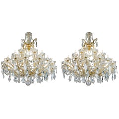 Retro Pair of 20th Century Italian Crystal Chandeliers Maria Therese Style Two-Tier