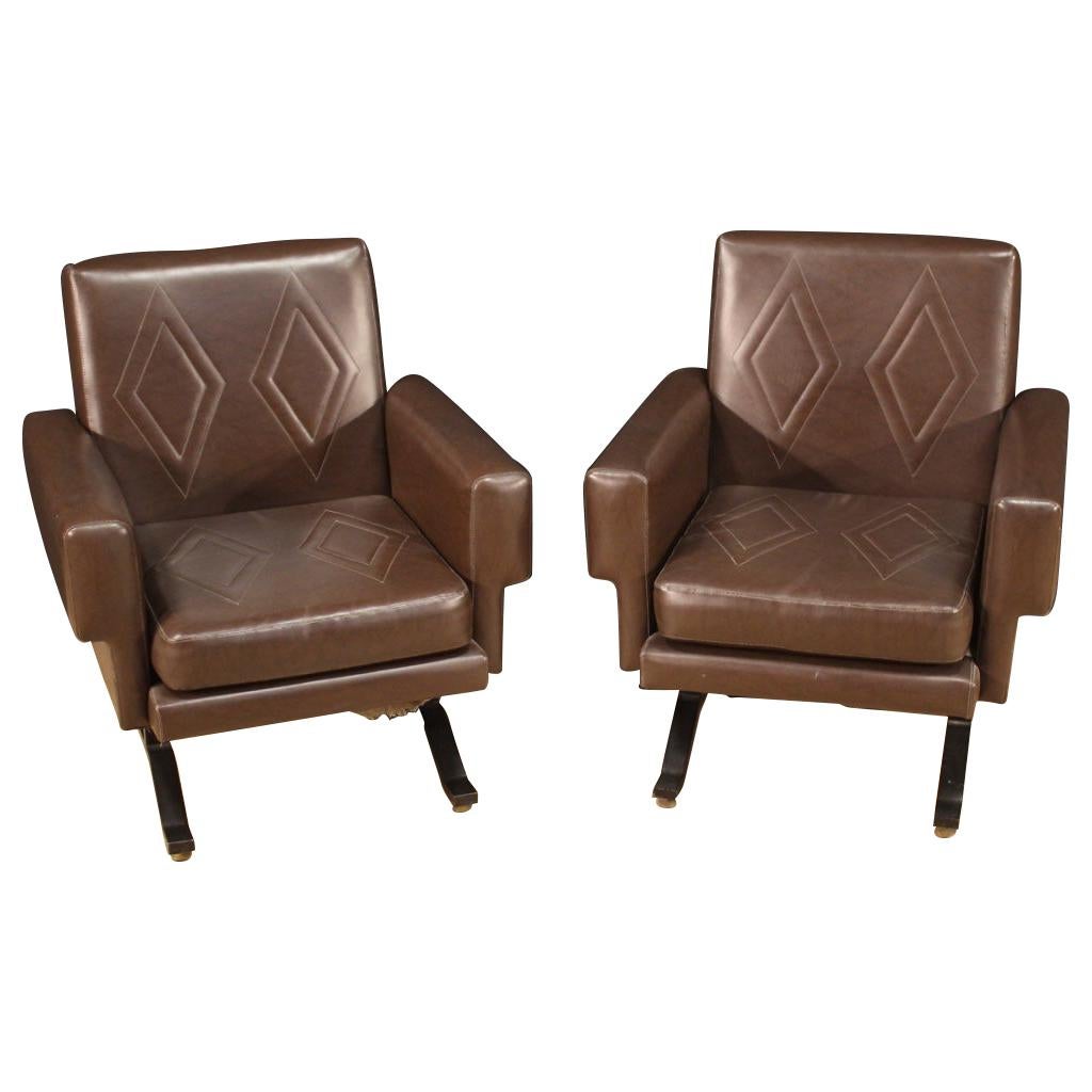 Pair of 20th Century Italian Design Faux Leather Armchairs, 1970