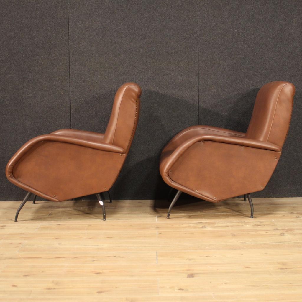 Faux Leather Pair of 20th Century Italian Design Skai Armchairs, 1970 For Sale