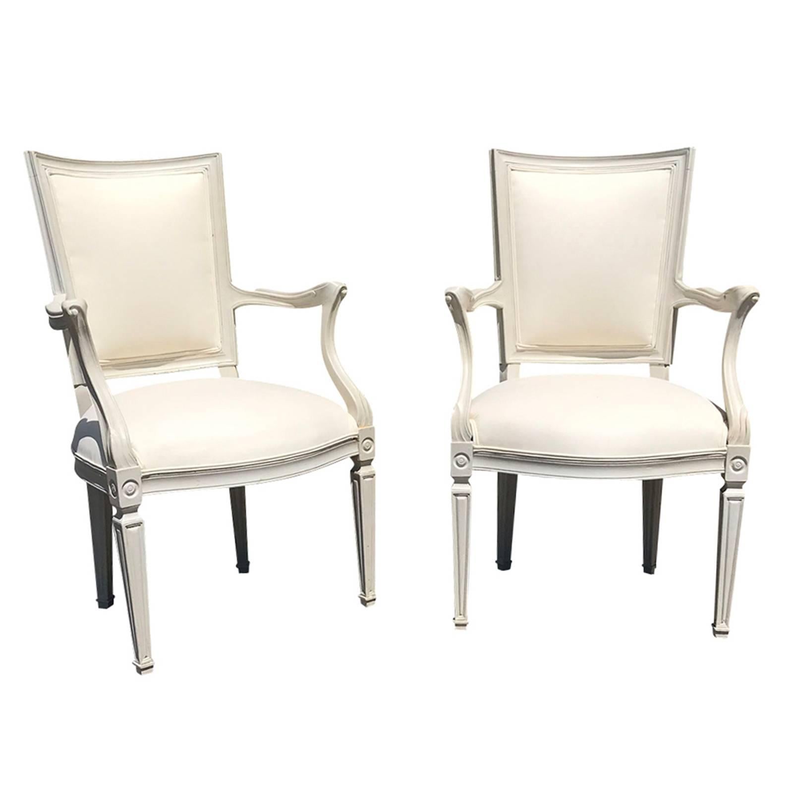 Pair of 20th Century Italian Directoire Style Painted Armchairs For Sale