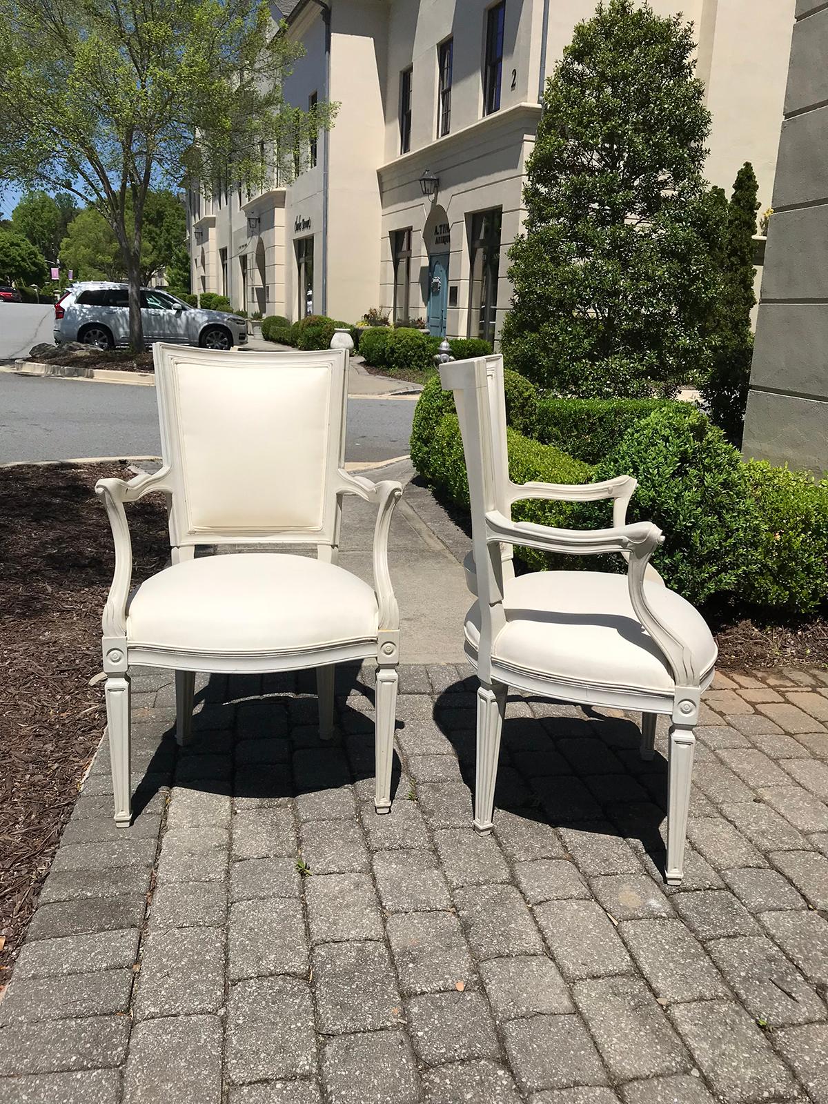 Hand-Painted Pair of 20th Century Italian Directoire Style Painted Armchairs For Sale