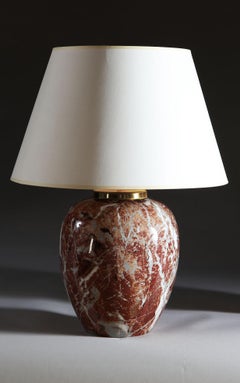 Pair of 20th Century Italian Faux Breche d'Alep Marble Porcelain Table Lamps