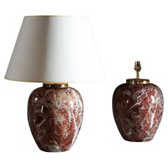 Pair of 20th Century Italian Faux Breche d'Alep Marble Porcelain Table Lamps