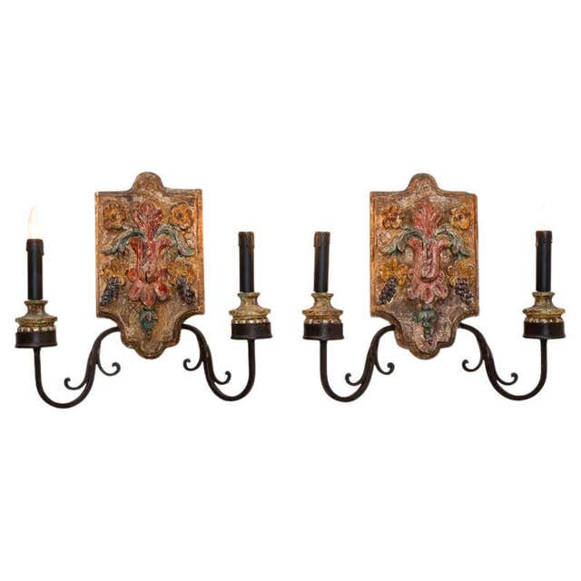 Pair Of Early 20th Century French Neoclassical Brass Wall Sconces With ...