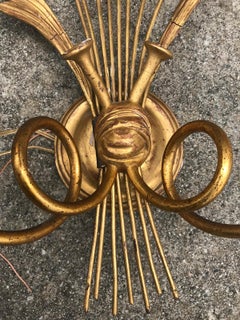 Pair of 20th Century Italian Gilded Wood or Tole Wheat Sconces