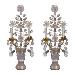 Pair of 20th Century Italian Gilt Metal and Rock Crystal Sconces