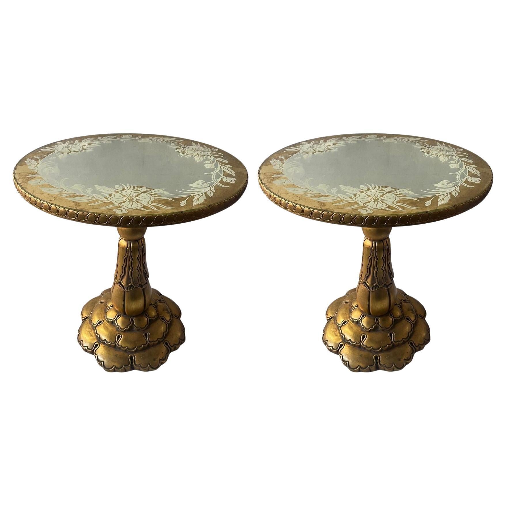 Pair of 20th Century Italian Giltwood and Églomisé Pedestal Tables