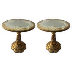 Pair of 20th Century Italian Giltwood and Églomisé Pedestal Tables