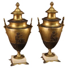 Pair of 20th Century Italian Gold Bronze and Antimony Neoclassical Style Vases