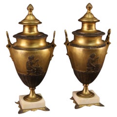 Pair of 20th Century Italian Gold Bronze and Antimony Neoclassical Style Vases