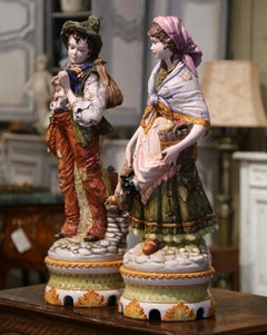 Pair of 20th Century Italian Hand-Painted Porcelain Figurine Statues
