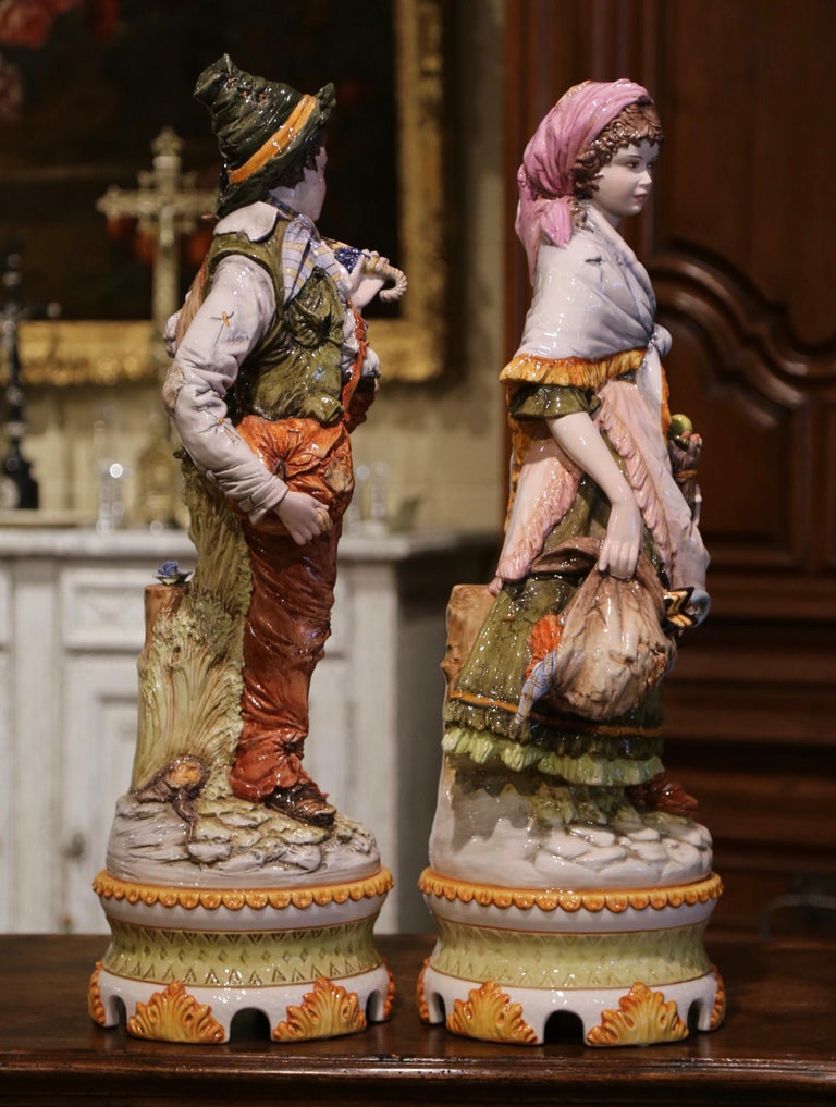 Pair of 20th Century Italian HandPainted Porcelain Figurine Statues