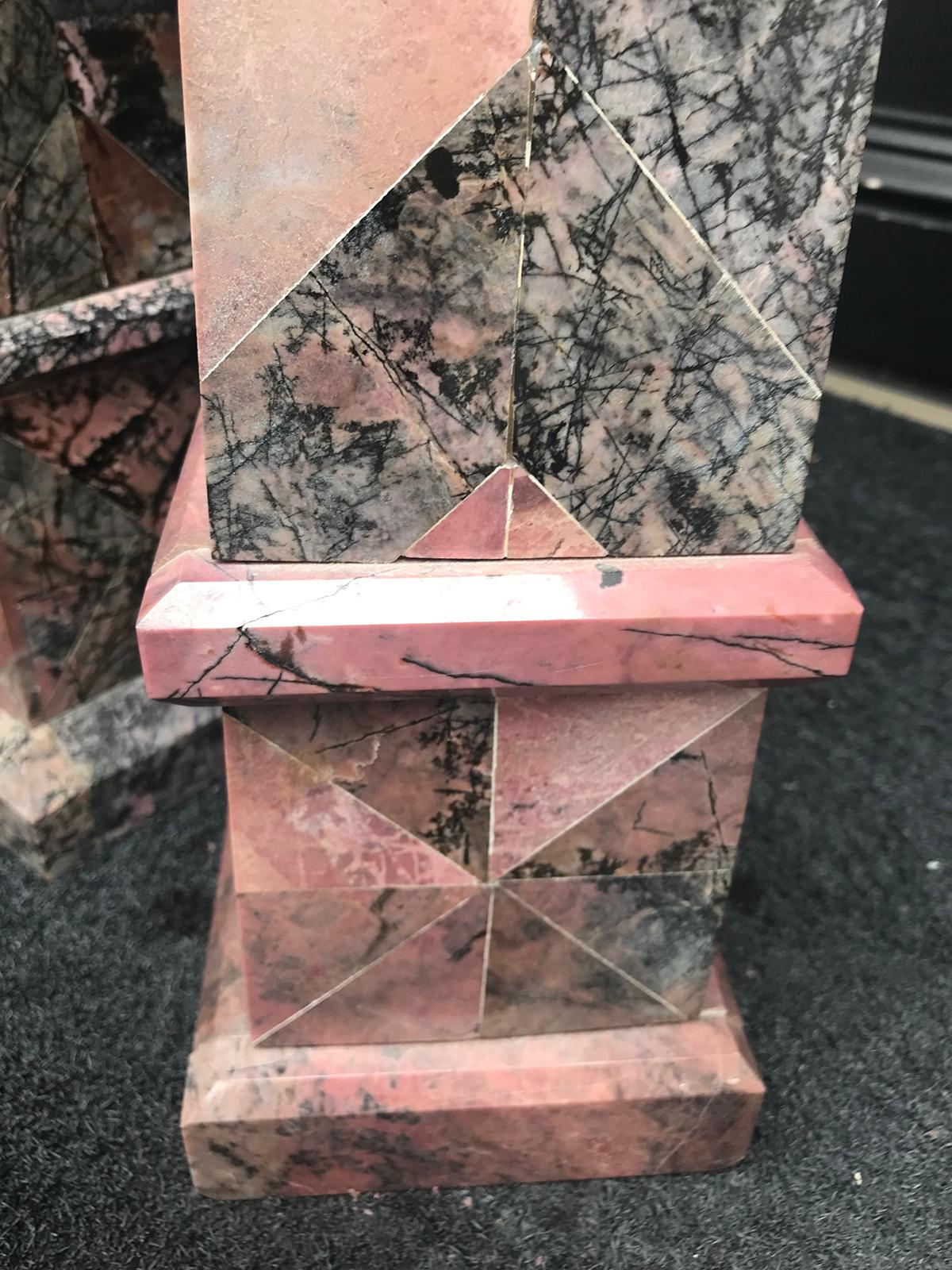 Pair of 20th Century Italian Large Pink Marble Obelisks 7