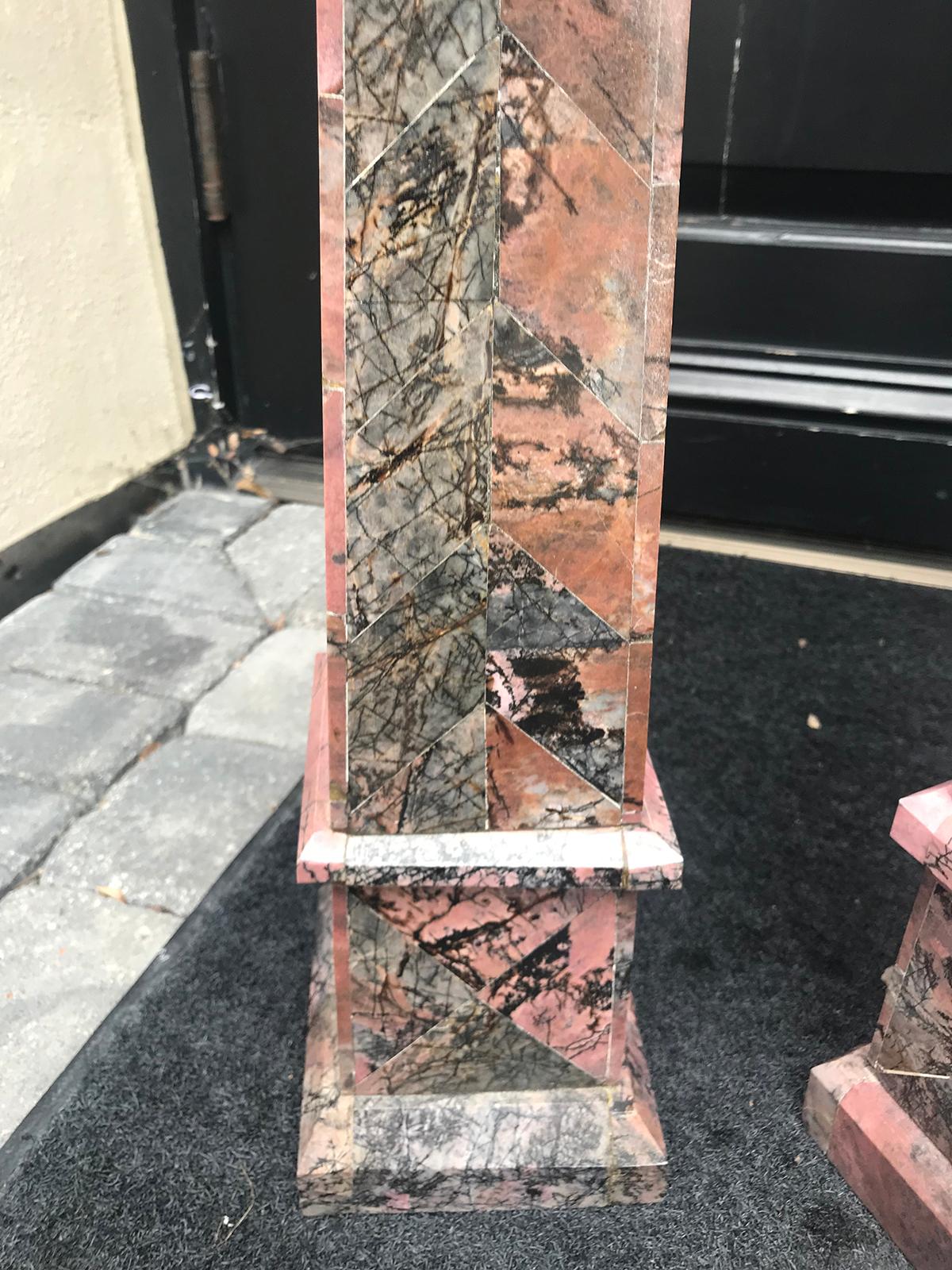 Pair of 20th Century Italian Large Pink Marble Obelisks 8