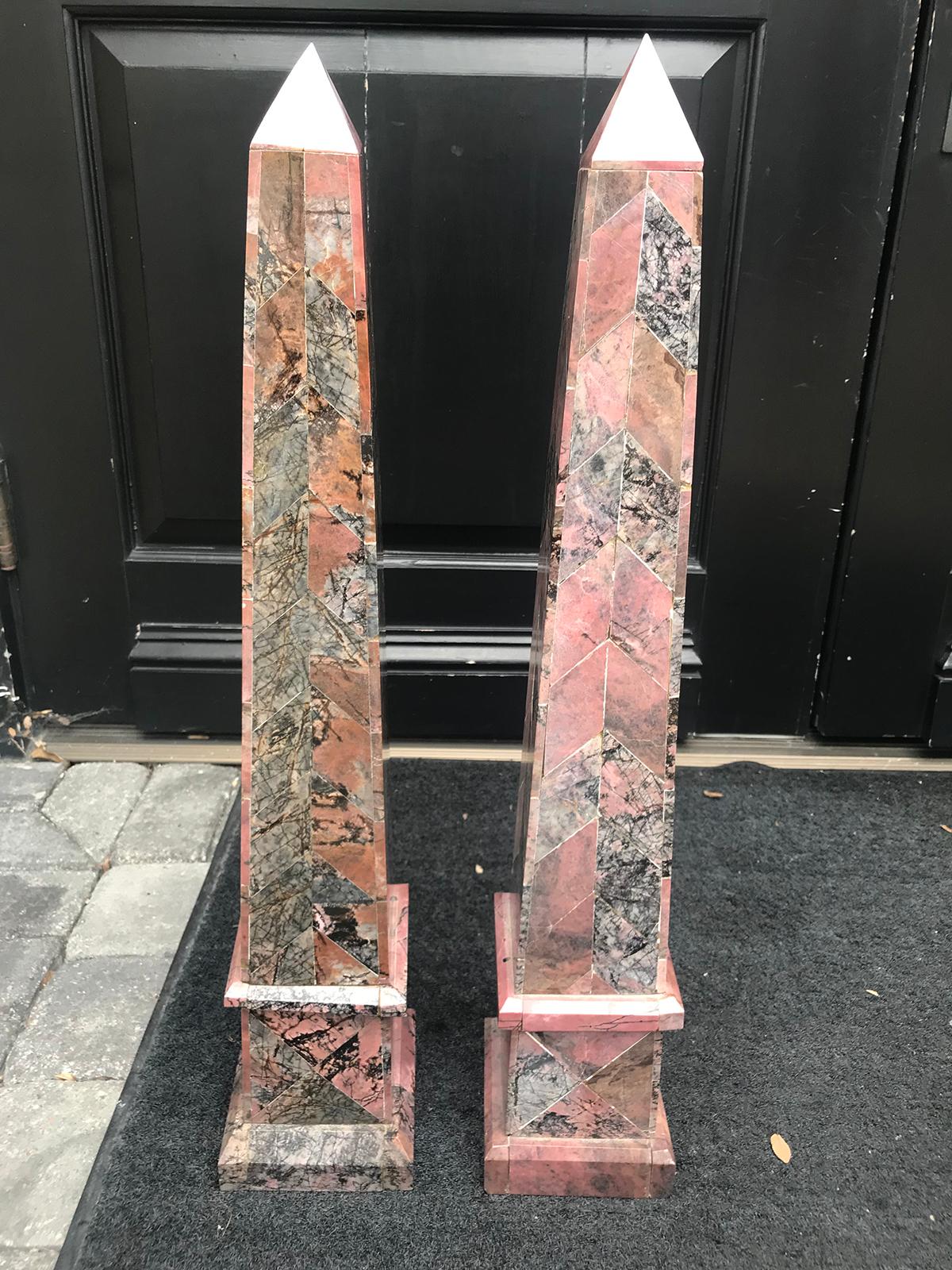 Pair of 20th Century Italian Large Pink Marble Obelisks 10