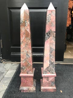 Pair of 20th Century Italian Large Pink Marble Obelisks