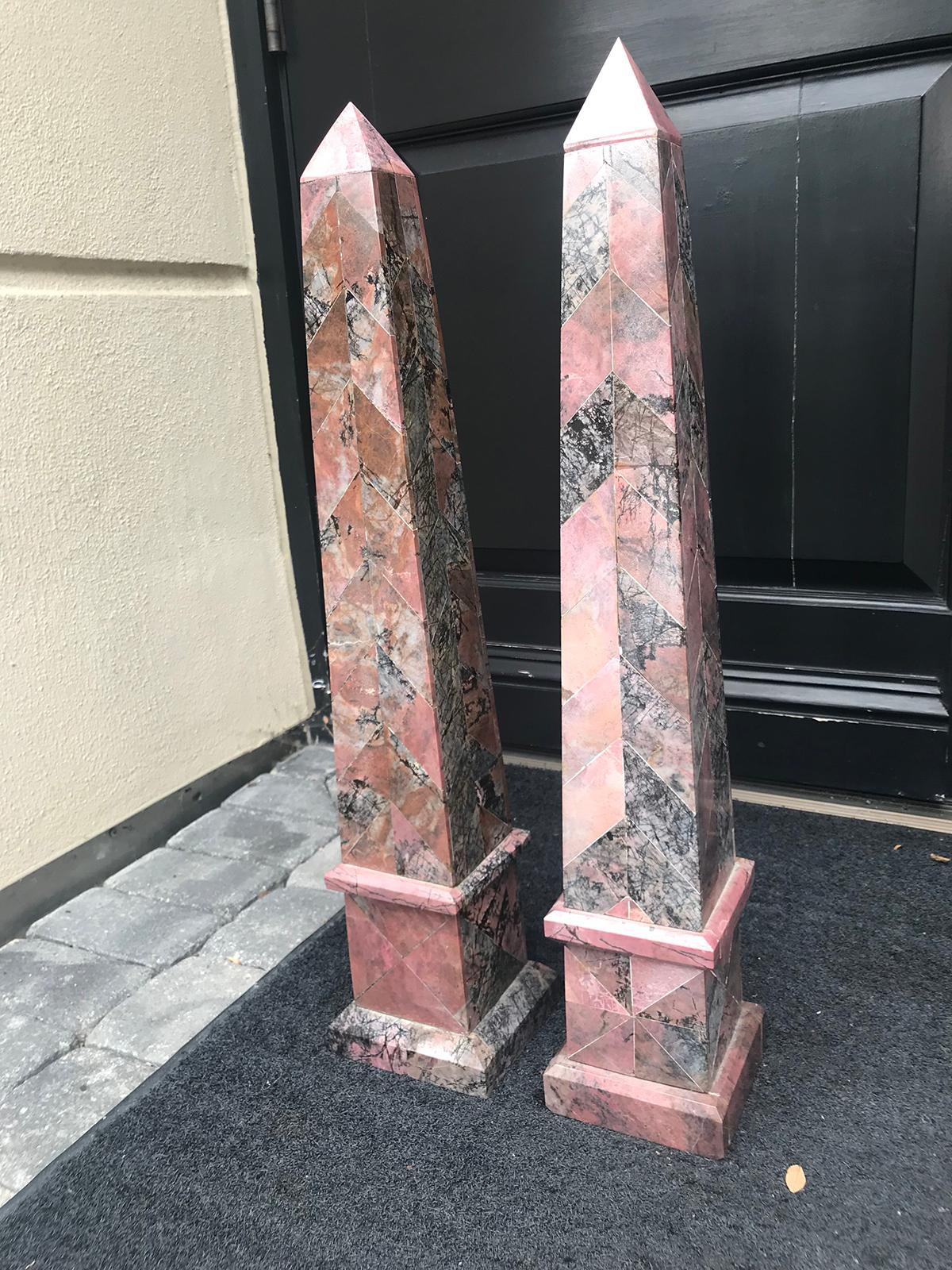 Pair of 20th Century Italian Large Pink Marble Obelisks In Good Condition In Atlanta, GA