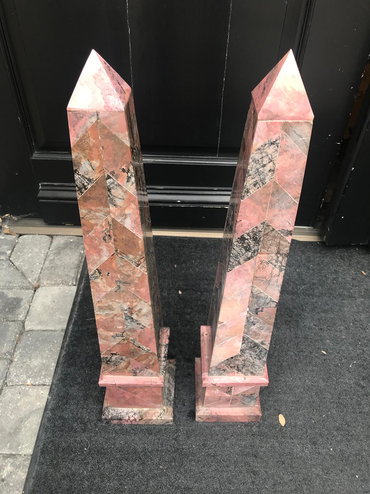 Pair of 20th Century Italian Large Pink Marble Obelisks 1