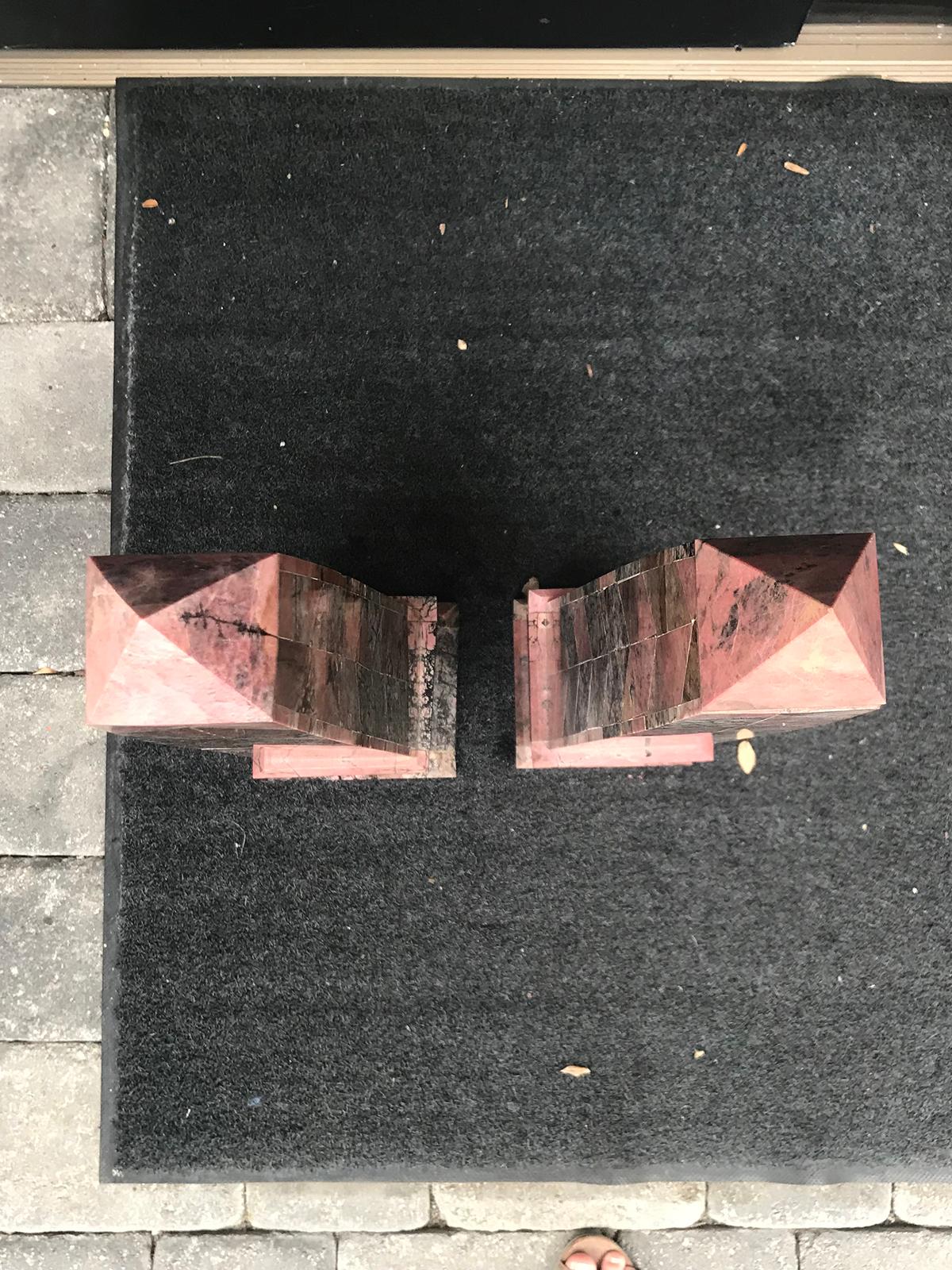 Pair of 20th Century Italian Large Pink Marble Obelisks 2
