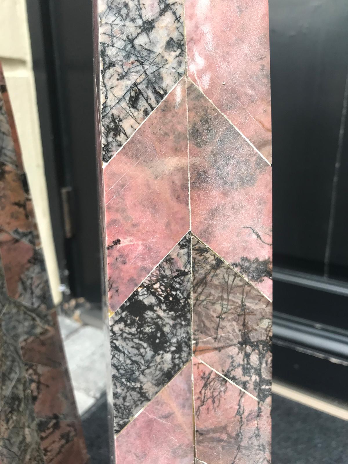 Pair of 20th Century Italian Large Pink Marble Obelisks 5