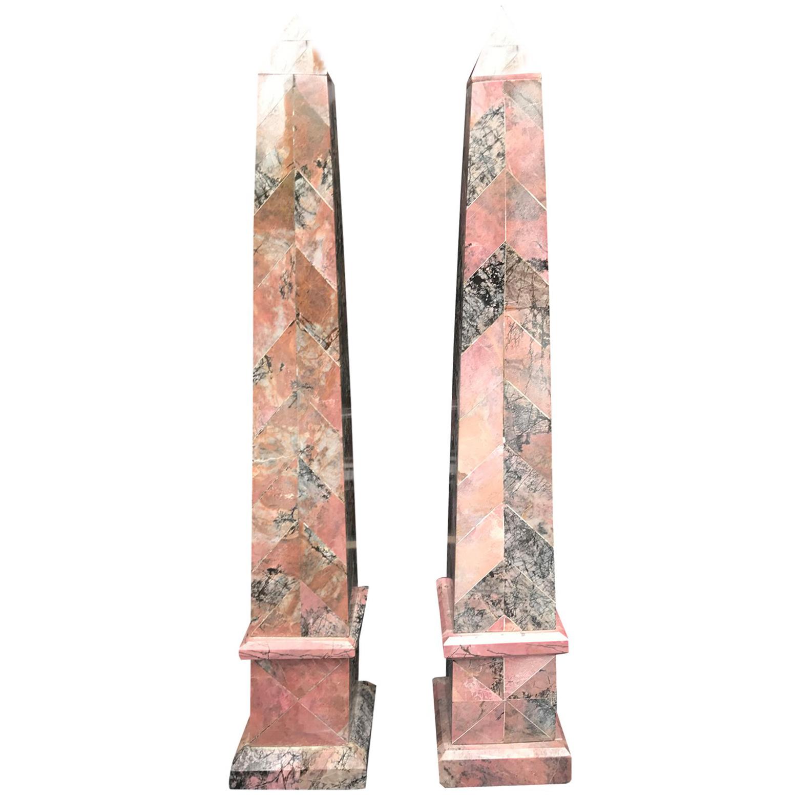 Pair of 20th Century Italian Large Pink Marble Obelisks