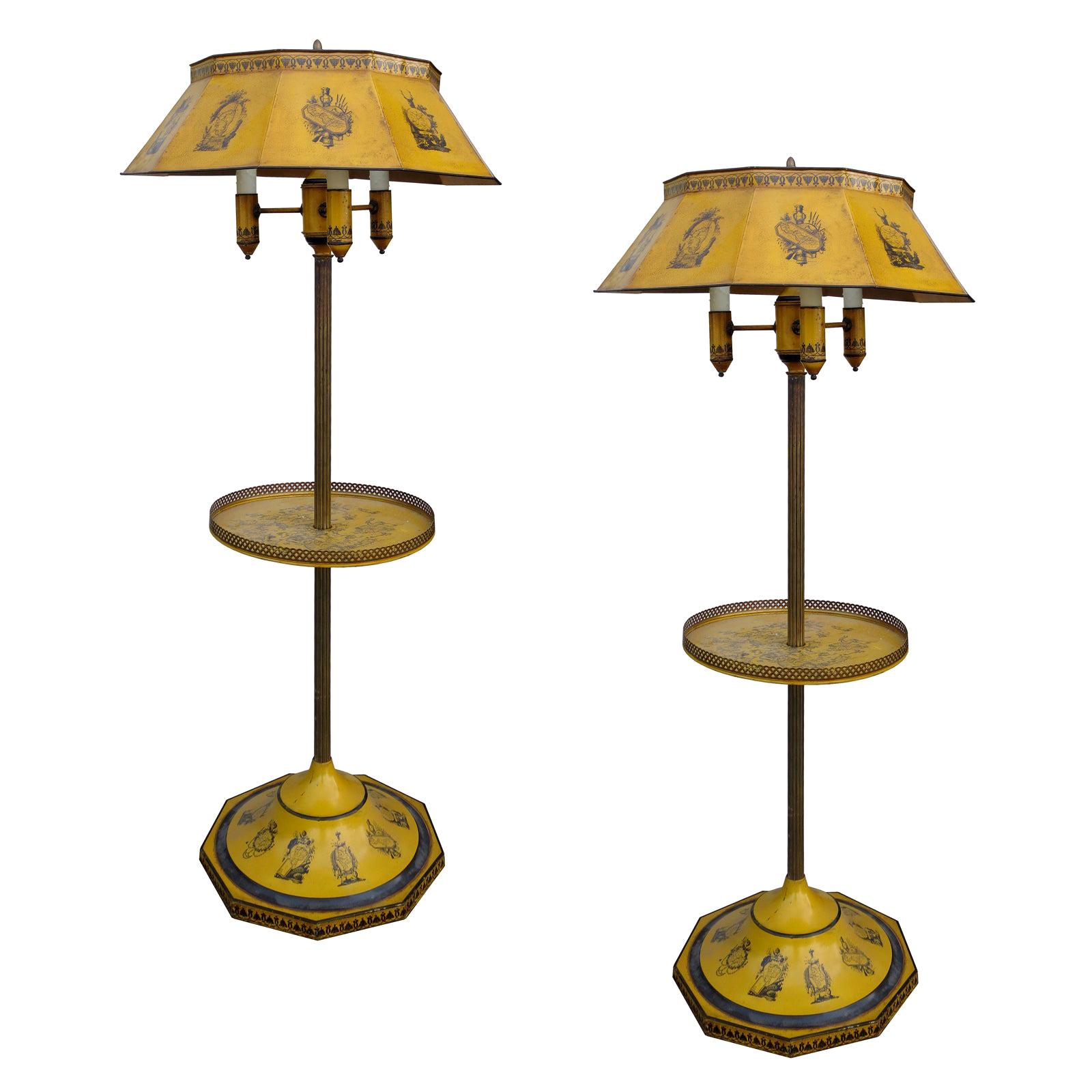 Pair of 20th Century Italian Large Tole Yellow Floor Lamps For Sale