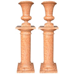 Pair of 20th Century Italian Marble Pedestals with Urns