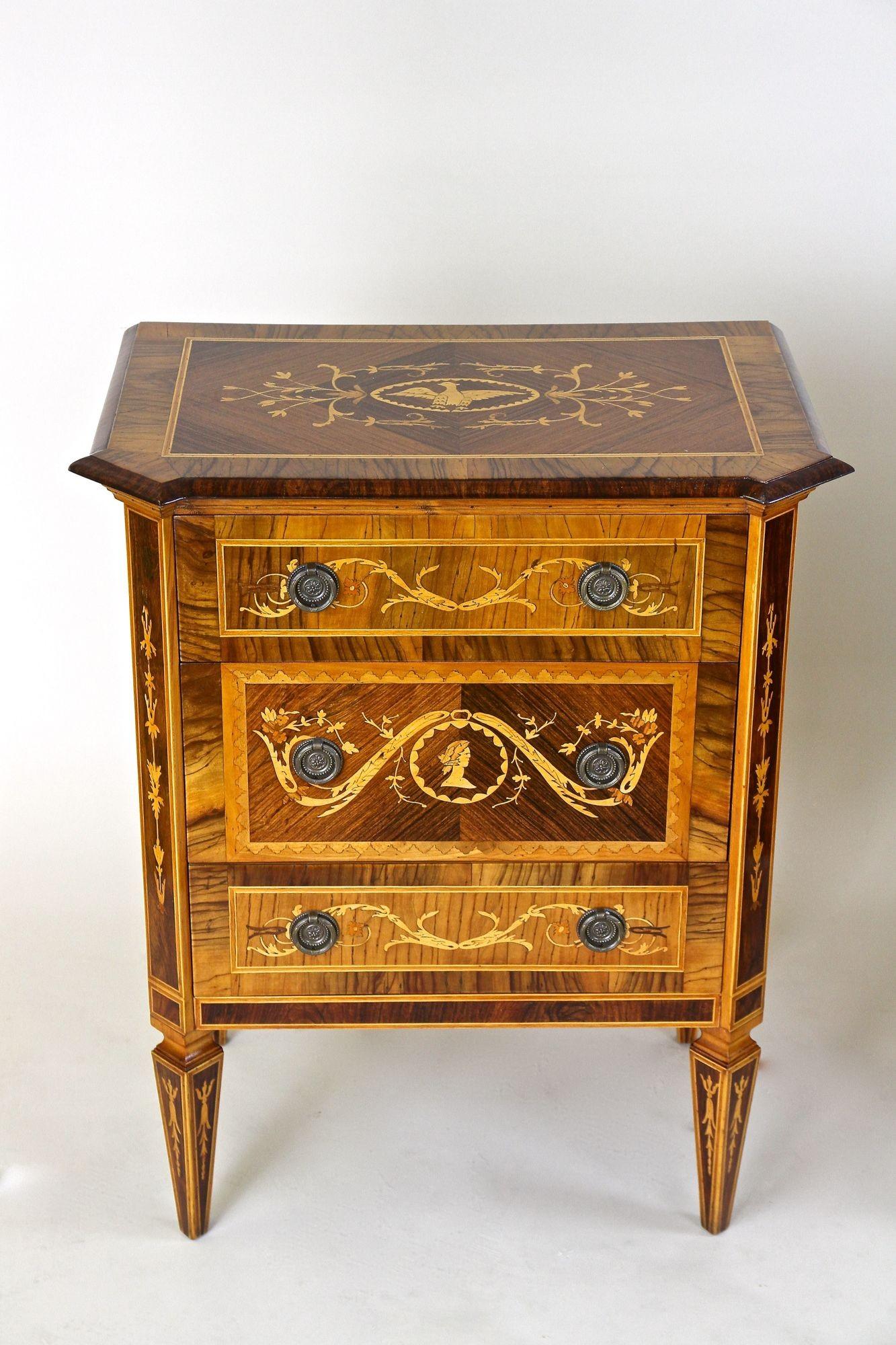 Inlay Pair of 20th Century Italian Marquetry Pillar Commodes / Side Tables, Ca. 1930