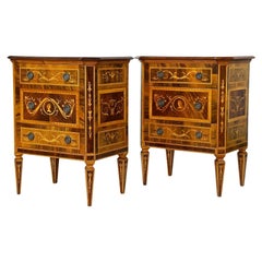 Pair of 20th Century Italian Marquetry Pillar Commodes / Side Tables, Ca. 1930