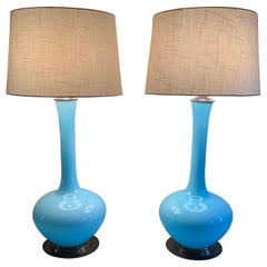 Italian Murano Glass Lamps in Aqua Blue, 1950's