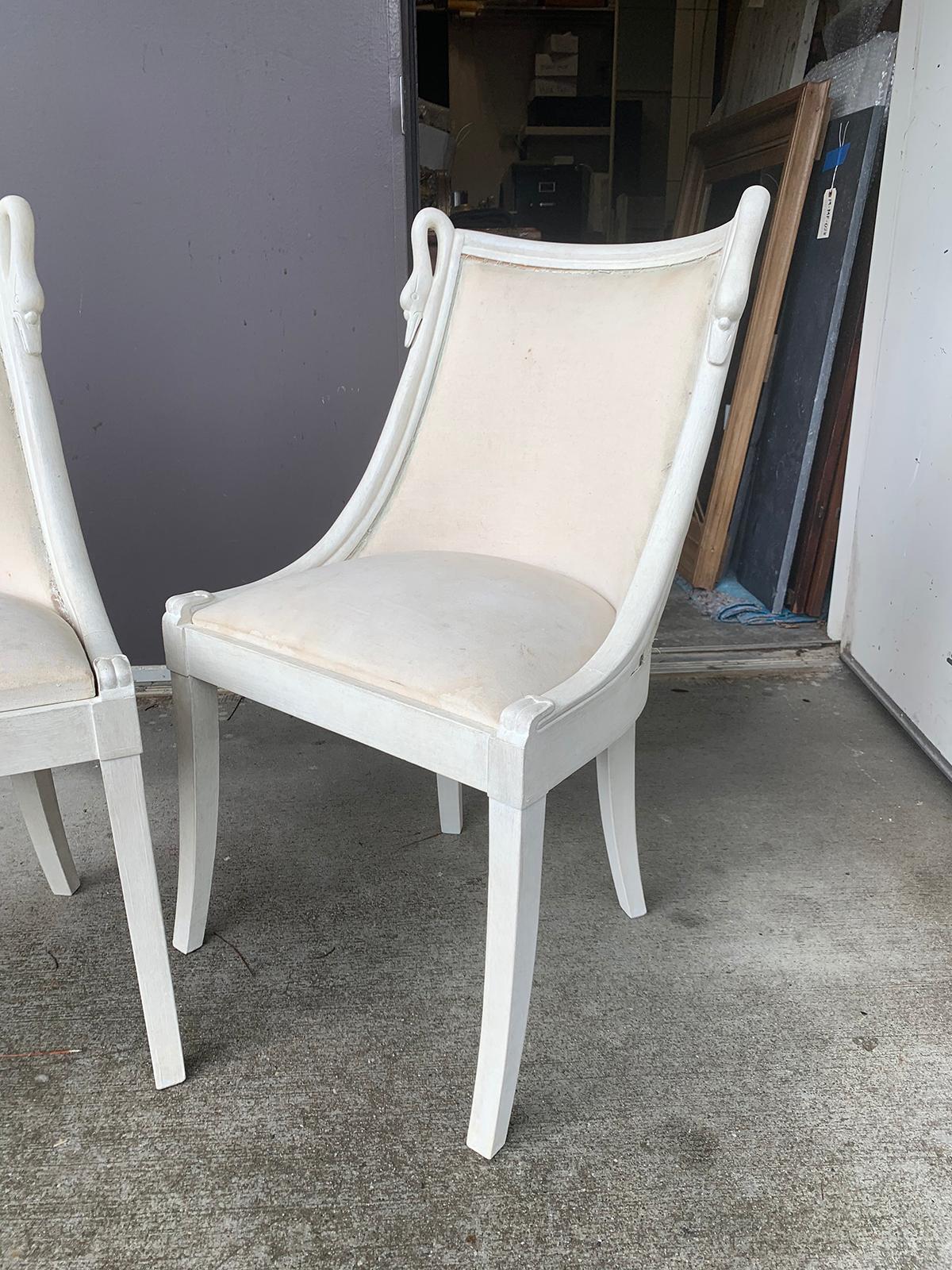 Pair of 20th Century Italian Neoclassical Gondola Painted Chairs with Swan Motif 8