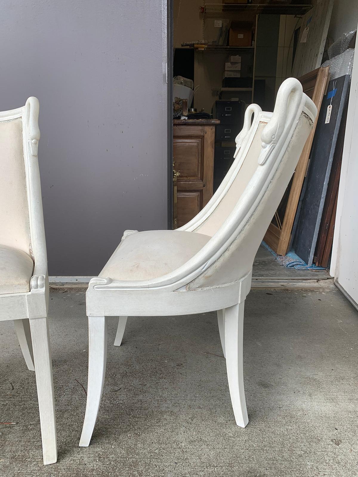Pair of 20th Century Italian Neoclassical Gondola Painted Chairs with Swan Motif 9