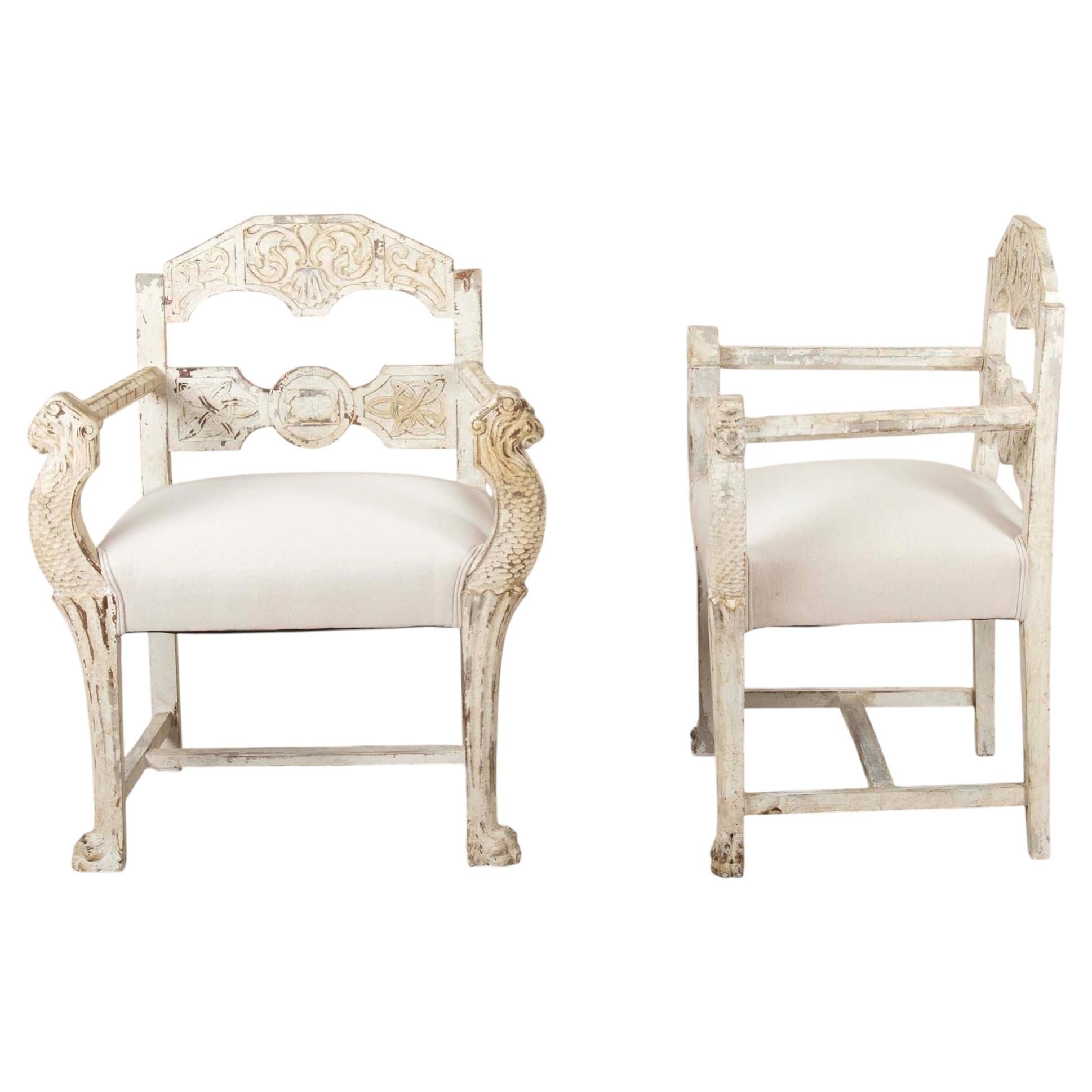 Pair of 20th Century Italian Painted Armchairs