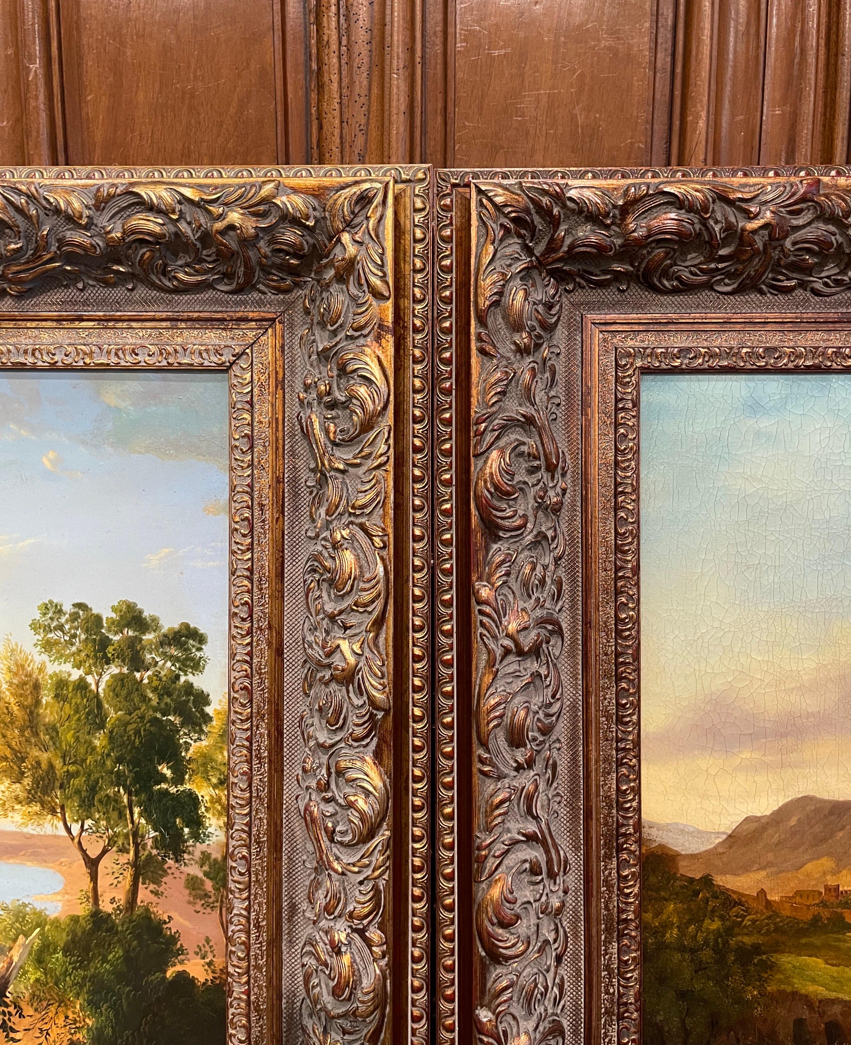 Pair of 20th Century Italian Signed Coastal Landscape Paintings in Carved Frames 5