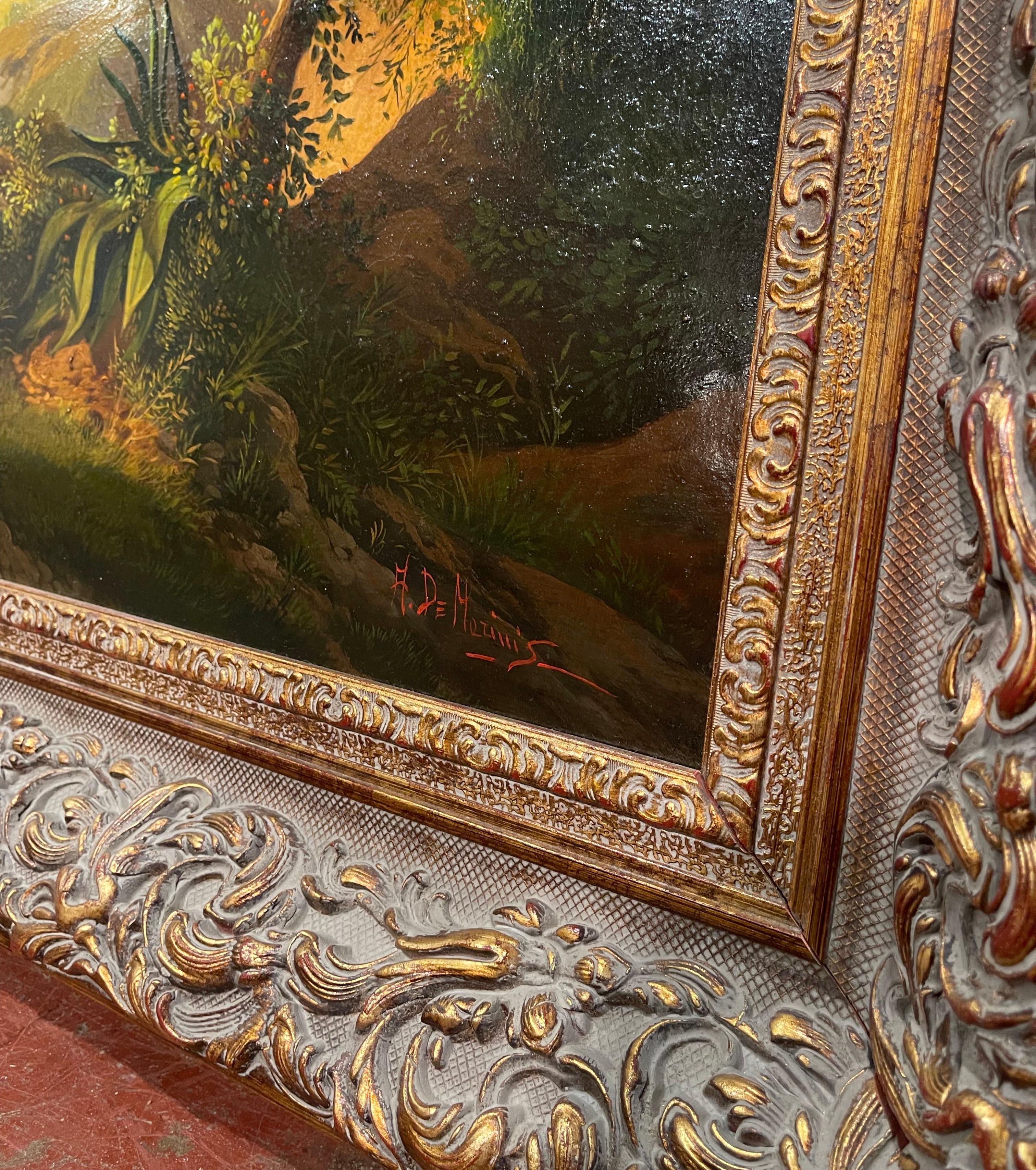 Pair of 20th Century Italian Signed Coastal Landscape Paintings in Carved Frames In Excellent Condition In Dallas, TX